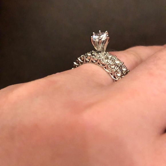 925 Silver Filled Wedding Set Ring White Sapphire - Picture 5 of 7